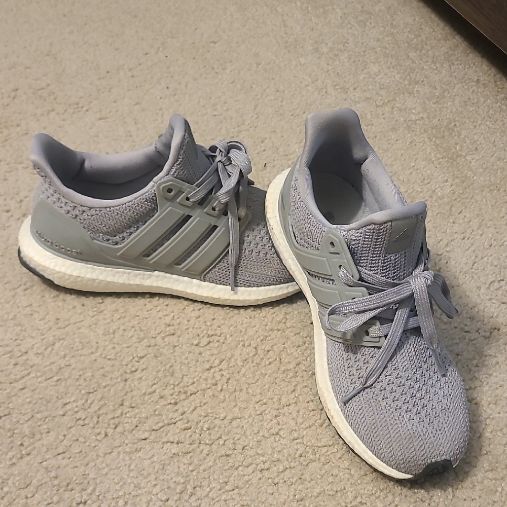 adidas Light Gray Knit Ultra Boost Running Shoes
